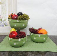 Set of 3 POLKA DOTS Blue Ceramic Mixing Bowls, 82169MIX By ACK N7