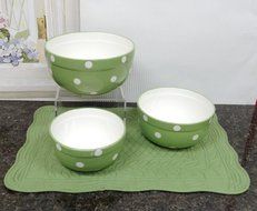Set of 3 POLKA DOTS Blue Ceramic Mixing Bowls, 82169MIX By ACK N8