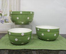 Set of 3 POLKA DOTS Blue Ceramic Mixing Bowls, 82169MIX By ACK N9