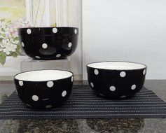Set of 3 POLKA DOTS Blue Ceramic Mixing Bowls, 82169MIX By ACK N11