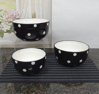 Set of 3 POLKA DOTS Blue Ceramic Mixing Bowls, 82169MIX By ACK N12