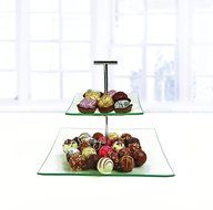 Circleware Chic 2 Tier Square Glass Cake Plates with Metal Handle - 6", 10", Limited Edition Serving Dessert Dish N2