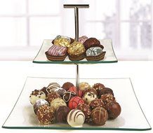 Circleware Chic 2 Tier Square Glass Cake Plates with Metal Handle - 6", 10", Limited Edition Serving Dessert Dish N3