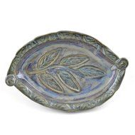Terry Acker Pottery Leaf Shallow Baking Dish, Multi-Blues