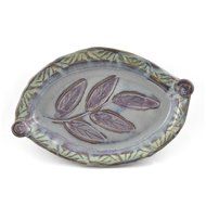 Terry Acker Pottery Leaf Shallow Baking Dish, Multi-Blues N3