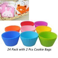 24 pcs Reusable Nonstick Silicone Baking Cups Cupcake Liners Muffin Molds Cups Chocolate Holders ( 8 Different...