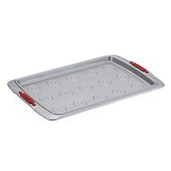 Cake Boss Deluxe Nonstick Bakeware 11-Inch by 17-Inch Cookie Pan with Drop Zones, Gray with Red Silicone Grips