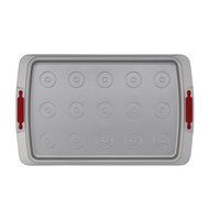 Cake Boss Deluxe Nonstick Bakeware 11-Inch by 17-Inch Cookie Pan with Drop Zones, Gray with Red Silicone Grips N2