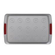 Cake Boss Deluxe Nonstick Bakeware 11-Inch by 17-Inch Cookie Pan with Drop Zones, Gray with Red Silicone Grips N3