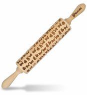 Cat Rolling Pin - Engraved Beechwood - Embossed Patterned Pin - 17 Inch With Handle - Metal Rod for Smooth Rolling