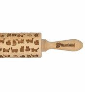 Cat Rolling Pin - Engraved Beechwood - Embossed Patterned Pin - 17 Inch With Handle - Metal Rod for Smooth Rolling N2