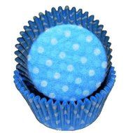CLEARANCE FREE STANDARD SHIPPING - 24 Polka Dot Baking Cups Cupcake Liners - Light Blue with White Dots - for...