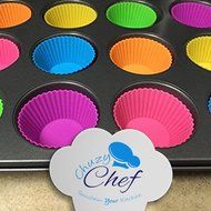 Reusable Silicone NonStick Baking Cups- Assorted Colors Cupcake Holder Set- 24 Pieces by Chuzy Chef&reg; N4