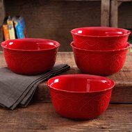 The Pioneer Woman Cowgirl Lace Transparent Glaze 4-Pack Bowls, Red