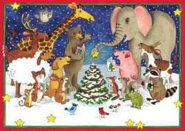 Entertaining with Caspari Caroling Animals Around The Tree Christmas Cards (Box of 16)