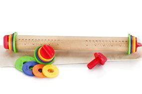 Aprince 16.9-Inch Adjustable Wood Rolling Pin - Use for Cookies, Pies, and Pastries - Multi Color