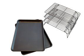 Baking Sheet Set - 2 Half Sheet Pans WITH 3-Tier Cooling Rack