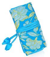 iSuperb&reg; Travel Jewelry Roll Silk Embroidery Brocade Elegant and Bold Travel Jewelry Case (Blue with Gold Leaves)