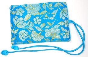 iSuperb&reg; Travel Jewelry Roll Silk Embroidery Brocade Elegant and Bold Travel Jewelry Case (Blue with Gold Leaves) N2