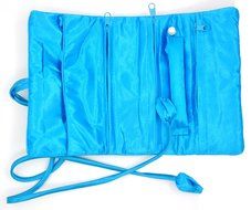 iSuperb&reg; Travel Jewelry Roll Silk Embroidery Brocade Elegant and Bold Travel Jewelry Case (Blue with Gold Leaves) N3