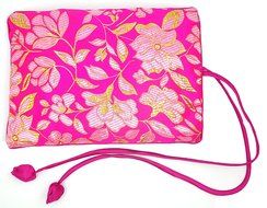 iSuperb&reg; Travel Jewelry Roll Silk Embroidery Brocade Elegant and Bold Travel Jewelry Case (Blue with Gold Leaves) N11