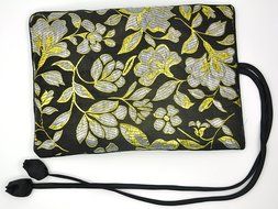 iSuperb&reg; Travel Jewelry Roll Silk Embroidery Brocade Elegant and Bold Travel Jewelry Case (Blue with Gold Leaves) N14