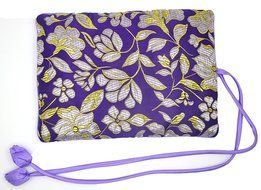 iSuperb&reg; Travel Jewelry Roll Silk Embroidery Brocade Elegant and Bold Travel Jewelry Case (Blue with Gold Leaves) N17