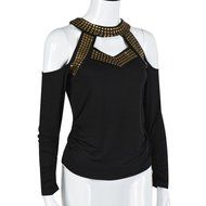 AIMTOPPY Fashion Women Sexy Long Sleeve Off Shoulder Top T Shirt Blouse (L, Black) N3