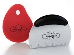 BakeitFun Large Stainless Steel and Silicone Dough Scrapers Set | Plastic Handle Cutter &amp; Flexible Curved Perfect... N9