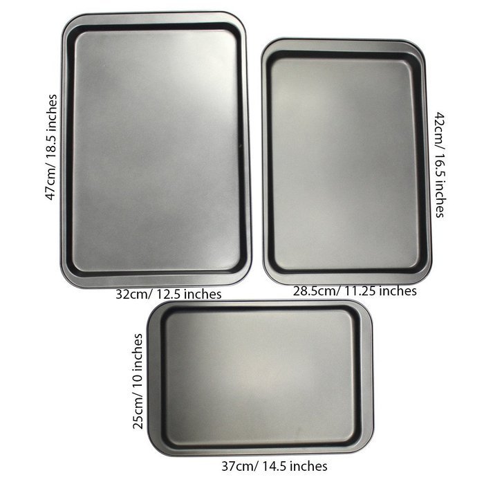 KurtzyTM 3 Piece Large Non-Stick Oven Baking Roasting Tray Set Tin Pans N4