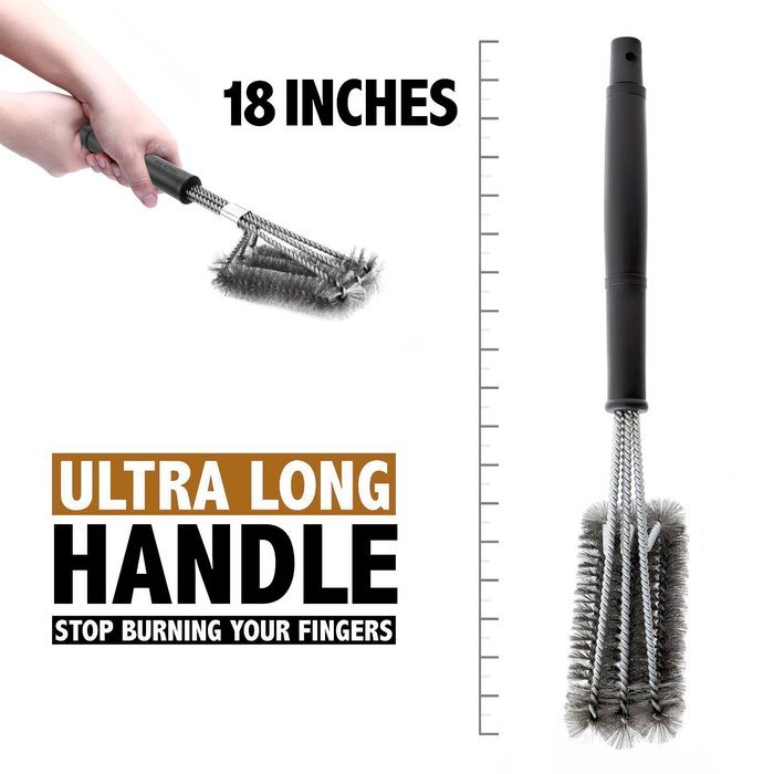 Nicscoming 18-Inch 4-Sided BBQ Grill Brush-Best Barbecue Grill Cleaner Stainless Steel Bristle with Hanging Loop N7