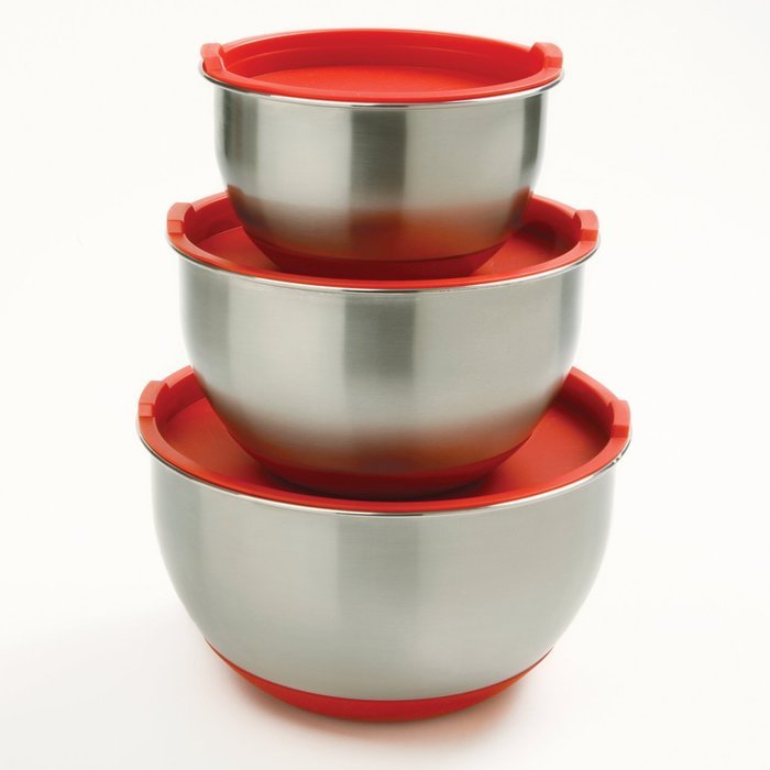 Norpro 10446 3-Piece Stainless Steel Grip Bowls with Lids