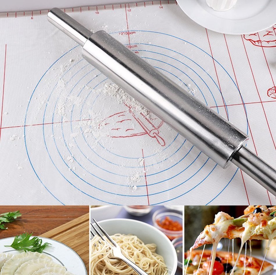 Ecoss Rolling Pin Stainless Steel-Perfect for Pasta, Cookie, Pastry, Bakery, Fondant, Chapati - Non-stick surface...