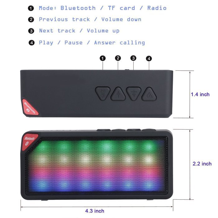 Soondar&reg; LED Flashing Light Mini Bluetooth Speaker/Cubic Rechargeable Rugged High Power Wireless Bluetooth Speaker... N2