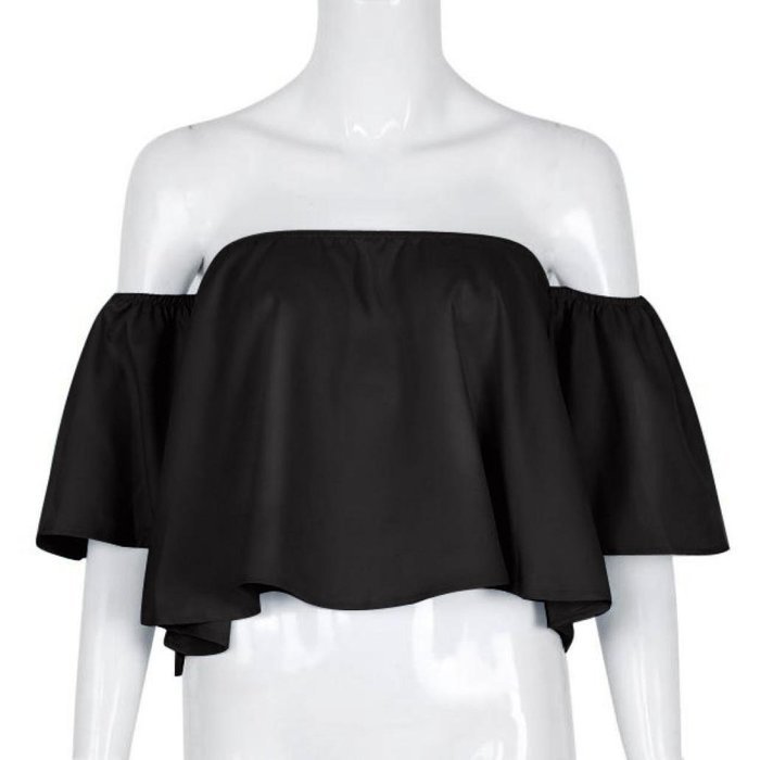 AIMTOPPY Women Sexy casual Flare Sleeve Strapless Tops Blouse (XL, white) N6