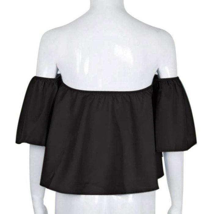 AIMTOPPY Women Sexy casual Flare Sleeve Strapless Tops Blouse (XL, white) N7