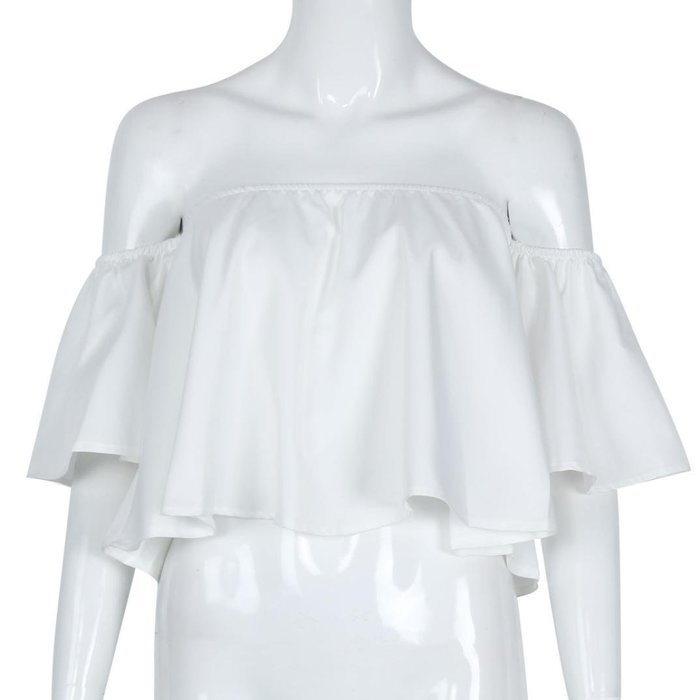AIMTOPPY Women Sexy casual Flare Sleeve Strapless Tops Blouse (XL, white) N9