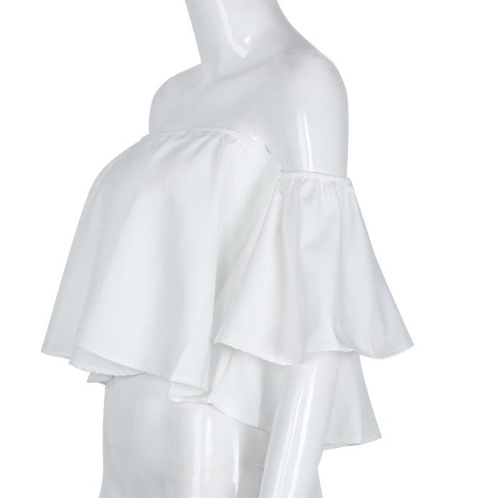 AIMTOPPY Women Sexy casual Flare Sleeve Strapless Tops Blouse (XL, white) N10