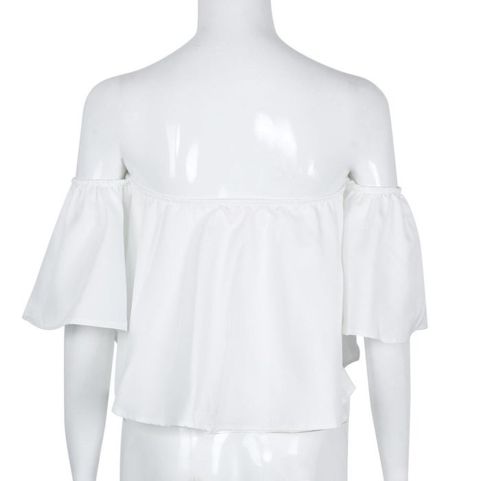 AIMTOPPY Women Sexy casual Flare Sleeve Strapless Tops Blouse (XL, white) N11