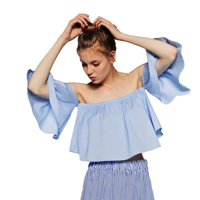 AIMTOPPY Women Sexy casual Flare Sleeve Strapless Tops Blouse (XL, white) N15