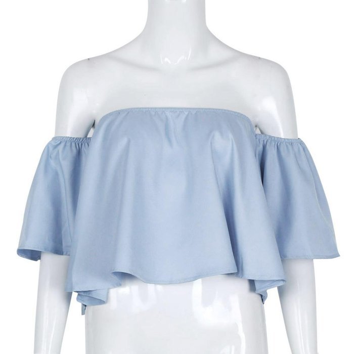 AIMTOPPY Women Sexy casual Flare Sleeve Strapless Tops Blouse (XL, white) N17