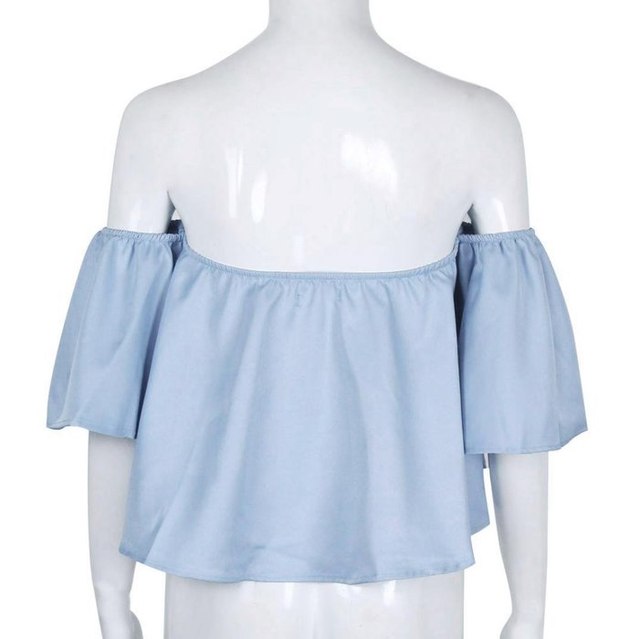 AIMTOPPY Women Sexy casual Flare Sleeve Strapless Tops Blouse (XL, white) N19
