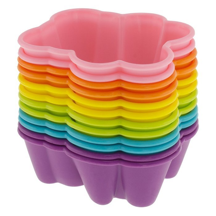 Freshware CB-305RB 12-Pack Silicone Flower Reusable Cupcake and Muffin Baking Cup, Black and Red Colors N12