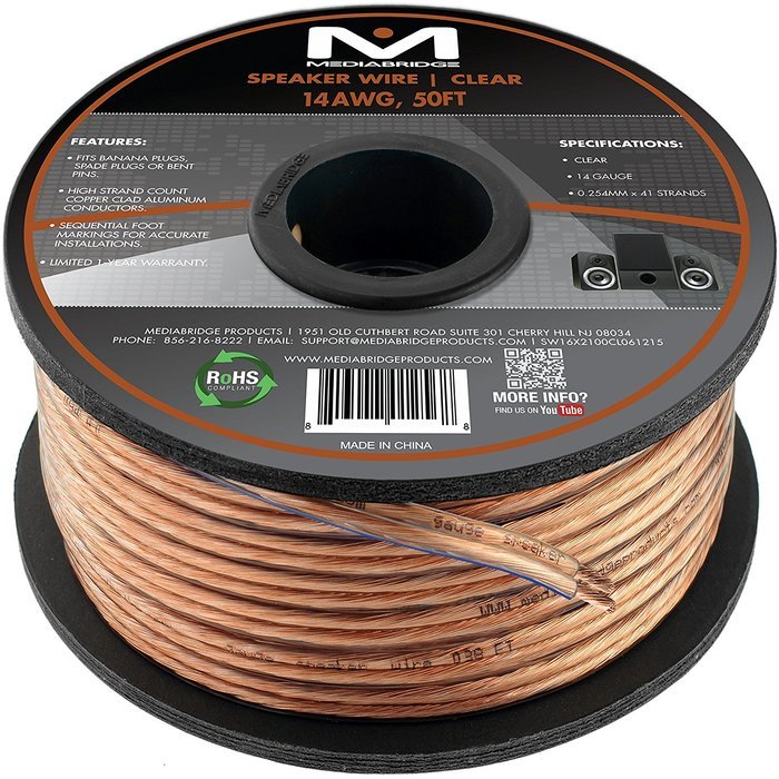 Mediabridge 16AWG Speaker Wire (100 Feet) - Spooled Design with Sequential Foot Markings - (Part# SW-16X2-100-... N11