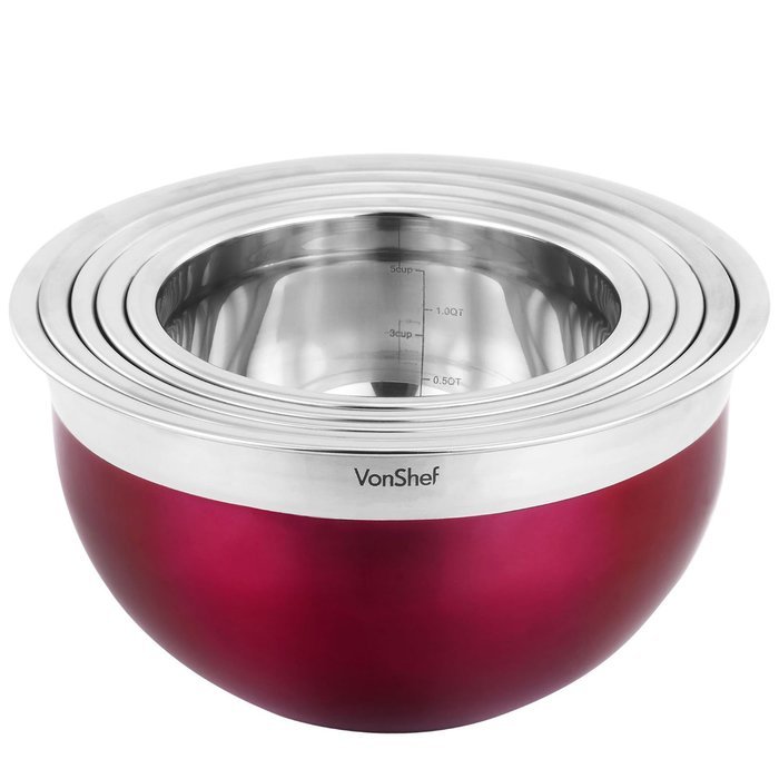 VonShef Premium 5 Piece Stainless Steel Multi Colored Mixing Bowl Set N3