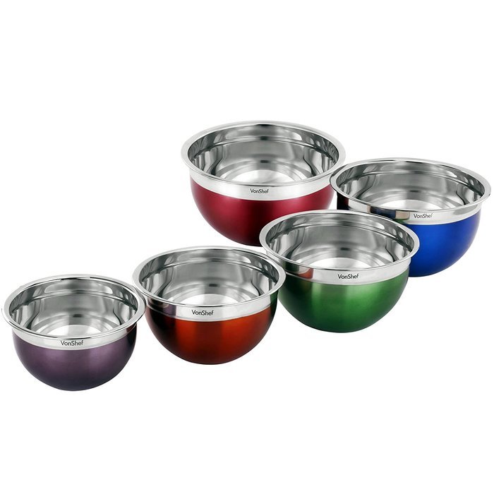 VonShef Premium 5 Piece Stainless Steel Multi Colored Mixing Bowl Set N4