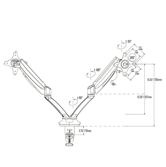 Loctek Heavy Duty Gas Spring Dual Arm Desk Mounts Fits 10"-27" Monitor (D5DH) N5