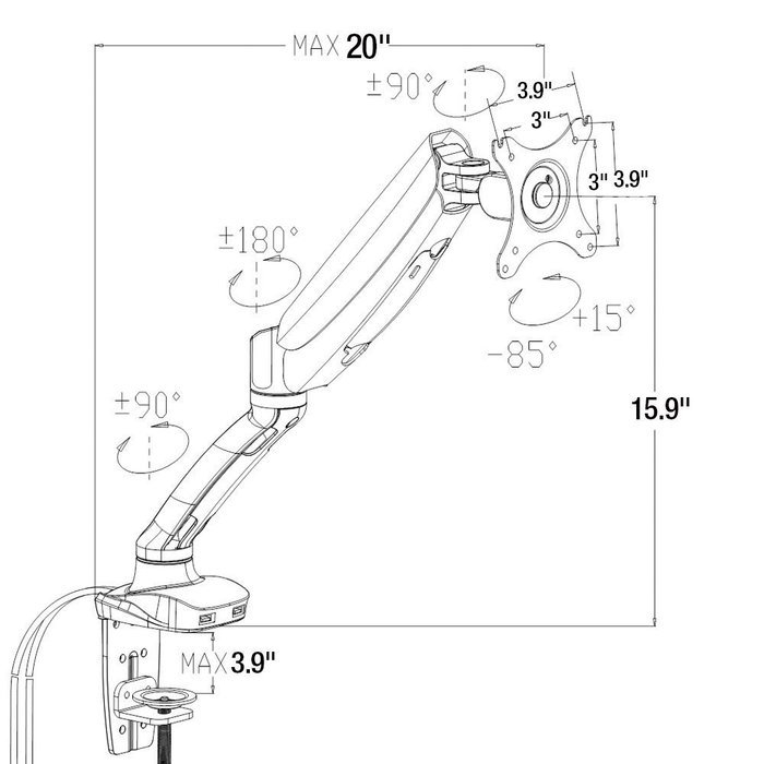 Loctek Heavy Duty Gas Spring Dual Arm Desk Mounts Fits 10"-27" Monitor (D5DH) N21