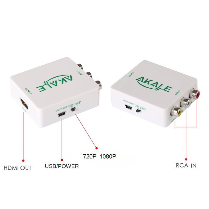 Akale RCA Composite CVBS AV to HDMI Video Audio Converter Adapter Mini Box Support 1080P for TV/PC/PS3/Blue-Ray... N11