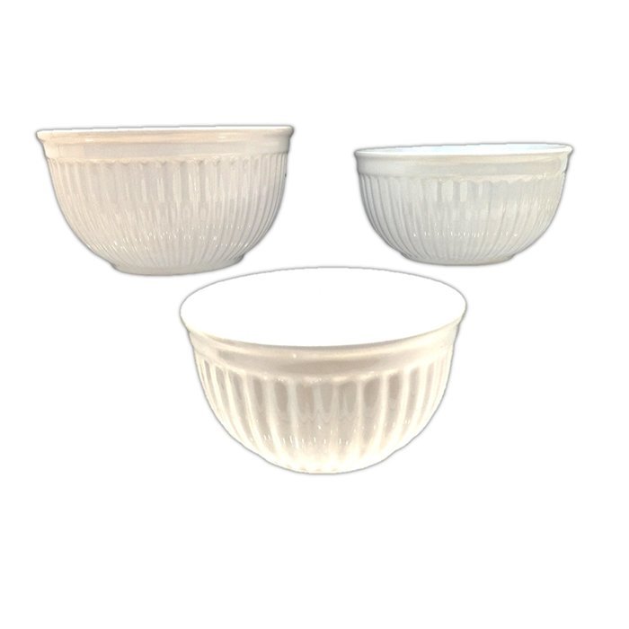 White Ceramic 3 Pieces Scalloped Mixing Nesting Bowl Set